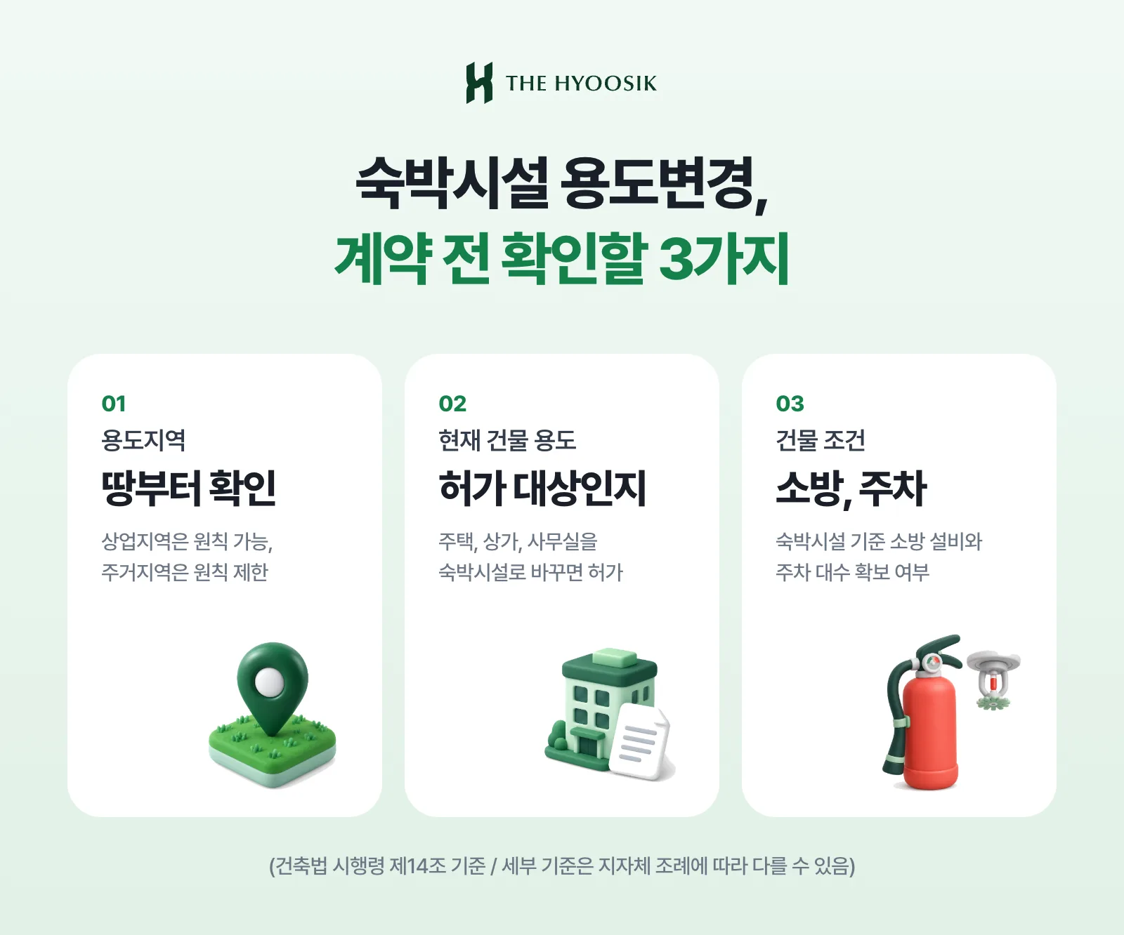숙박시설 용도변경 계약 전 확인할 3가지: 용도지역, 현재 건물 용도, 소방과 주차 같은 건물 조건